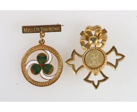 9ct gold and enamel medal with three leaf clover inscribed 'Presented to Annan &amp; District Girl Guides', by Daniel George 