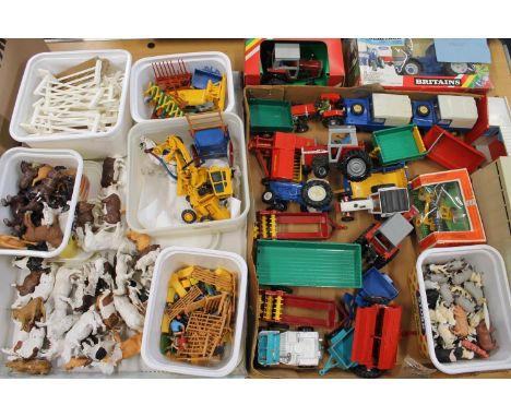 Britains farm models to include 9321 Ford TW35 tractor boxed, 9529 Massey Ferguson tractor boxed, 9553 disc harrow boxed, Ive