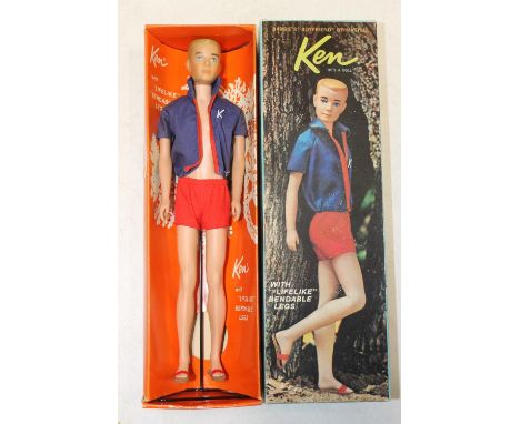1960s Mattel Inc Toymakers Barbie doll Barbie's Boyfriend Ken no: 1020 'Blonde' Teen Age Fashion Model with Pedestal, in blue