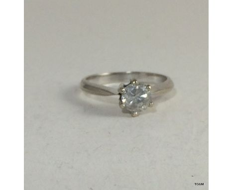 A ladies 18ct white gold diamond solitaire hallmarked 0.73ct ring size K