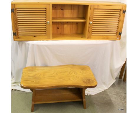 A pine wall shelf / cupboard and coffee table 140 x 50 x 22cm