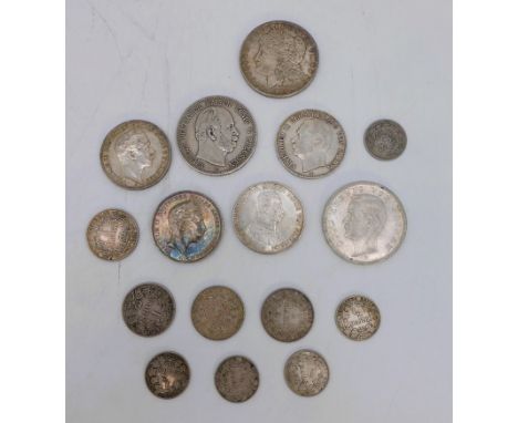 Konvolut Silbermünzen, Kaiserreich Preussen 5 Mark 1876, 2x 3 Mark 1908, 3 Mark 1914,Baden 3 Mark 1909, Bayern 5 Mark 1913, D