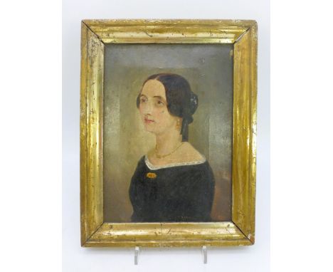 Biedermeier Portrait um 1820, Halbportrait einer jungen Frau, Öl/Lw., Altersschäden, i.R.26cm x 20cm