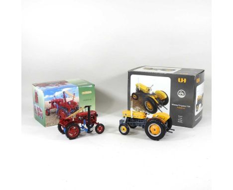 A Universal Hobbies 1/16 scale model of a Massey Ferguson 135 tractor, together with a Valmet 20, each boxed (2)