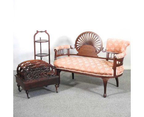 An Edwardian upholstered sofa, of small proportions, with a fan back, on cabriole legs, 119cm wide, together with a Victorian