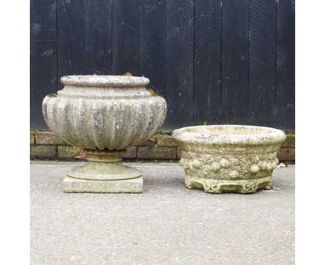 A cast stone campana style garden planter, together with another bearing maker's name Willows Stone (2)largest 55w x 52h cm