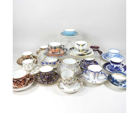 A collection of mainly 19th century English teacups and saucers, to include Shelley, Derby, Spode and MintonFlight, Barr and 