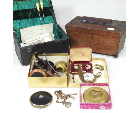 A Regency tea caddy, together with a jewellery box, a 19th century pocket watch and other items