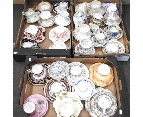A large collection of mainly 19th century English teacups and saucersMostly these are complete, but dirty, with some wear to 