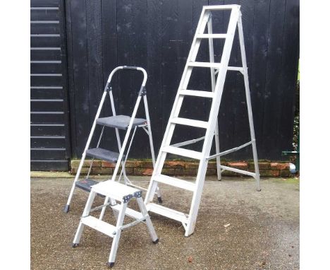 An aluminium step ladder, 191cm high, together with another and a pair of steps (3)