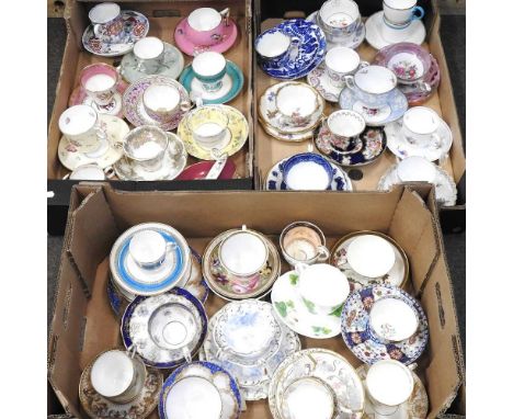 A large collection of mainly 19th century English teacups and saucers, to include triosDresden trio has some chips. Pedestal 