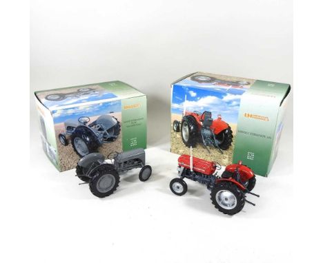 A Universal Hobbies 1/16 scale model of a Massey Ferguson TE20 The Little Grey tractor, together with a Massey Ferguson 135, 