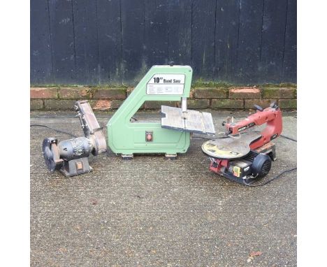 An electric bench grinder, together with a bandsaw and fretsaw (3)