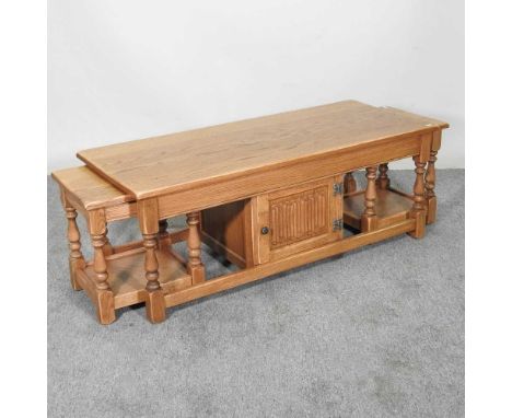 A light oak coffee table, together with two side tables (3)122w x 51d x 46h cm
