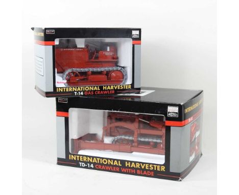 An International Harvester 1/16 scale model of a TD-14 Crawler with Blade, together with a T-14 Gas Crawler, each boxed (2)