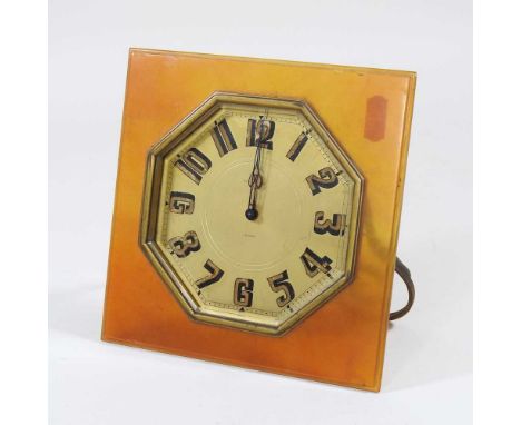 An Art Deco bakelite cased strut clock, by Asprey's, with an eight day movement, stamped Legong Ulu Estate F.M.S., October 19