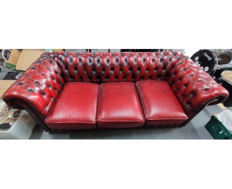 Oxblood Chesterfield three-seater leather sofa 