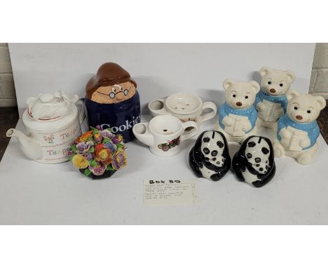 Collection of ceramic items including, three teddy bears, two NatWest panda money boxes, Tetley Gaffer cookies jar, Wade tea 