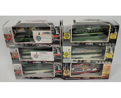 Collection of six corgi die cast trams and omnibuses (6) 