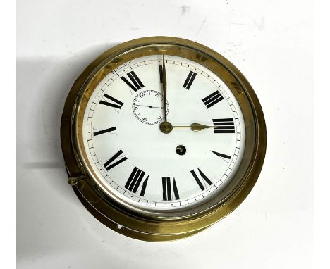 Fine quality, 20thC ships brass cased wall clock with Roman numerals 