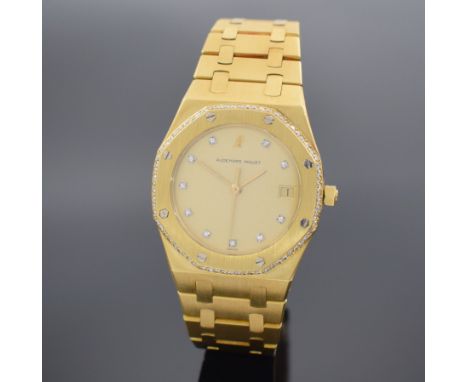 AUDEMARS PIGUET nahezu neuwertige, ikonische Herrenarmbanduhr Serie Royal Oak in GG 750/000 mit Diamanten, original Etui &amp