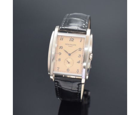 PATEK PHILIPPE feine Herrenarmbanduhr Serie Gondolo in WG 750/000 Referenz 5124G-001, Handaufzug, 2-teil. gestuftes Geh. beid