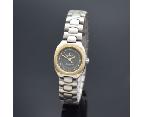 OMEGA Seamaster Polaris Damenarmbanduhr,  Schweiz um 1985, quarz, z.T. goldintarsiertes Titangeh., Boden aufgedr., Titanband 