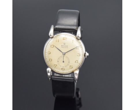 ROLEX Precision Armbanduhr Referenz 4367 in Stahl, Schweiz um 1947, Handaufzug, Boden gedr., neutr. Lederband m. orig. Rolex 