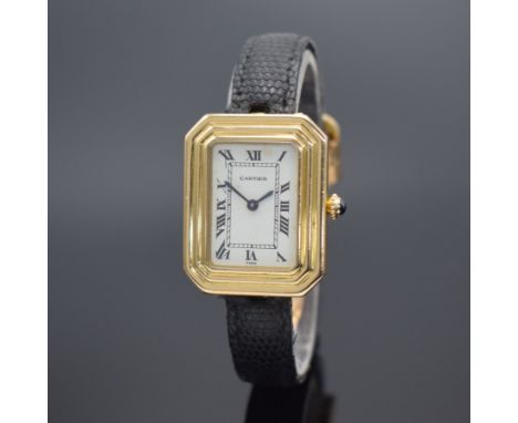 CARTIER Paris Square seltene Armbanduhr in GG 750/000,  Handaufzug, Schweiz 1980er Jahre, Geh.-Boden 4-fach verschr., orig. L