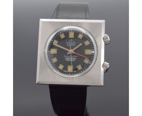 ITRACO Aquascope Vibrator Herrenarmbanduhr mit Wecker,  Schweiz um 1965, Handaufzug, Edelstahlgeh., verschr. Boden, Krone f. 