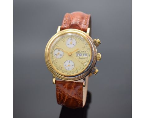 JAGUAR Herrenchronograph in GG 750/000,  Schweiz um 2000, Automatik, 2-teil. Gehäuse, Boden aufgedr., verg. Zifferbl. m. röm.