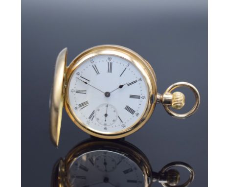 GROSJEAN FRERES Halbsavonette Herrentaschenuhr in RoseG 585/000,  Schweiz um 1910, 3-Deckel Goldgeh., beide Schalen guill., M