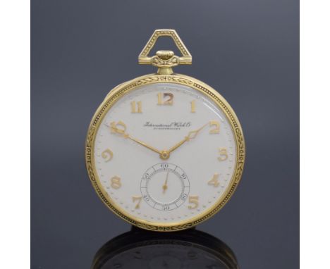 IWC Art Deco Frackuhr in GG 585/000,  Schweiz um 1926, Rauten-förmig guill. 2-Deckel Goldgeh., floral grav. Ränder, silb. Zif