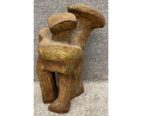 A mid century stone glazed ceramic figure group in a cubist manner. H.53cm. 