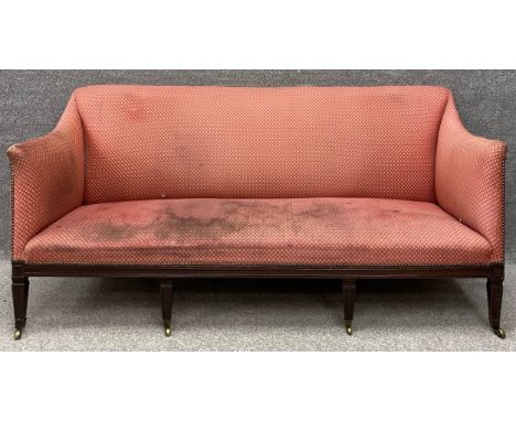 An Edwardian walnut canape sofa on square tapering supports. H.81 W.171 D.74cm 