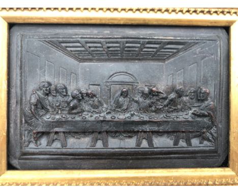 A small bronze relief panel; The Last Supper, gilt framed. H.18 W.23cm.