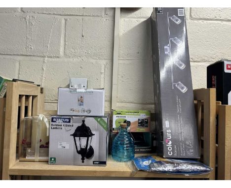 Mixed Lot: Outdoor lantern, bottle cooler, knife sharpener, light fitting and other assorted household items