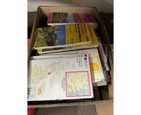 Box of assorted Ordnance Survey maps, books etc