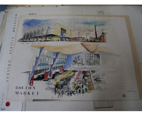 A large number of architectural drawings, 1950-1965 for schools in West London theatres and conference halls by V.W. Worley
