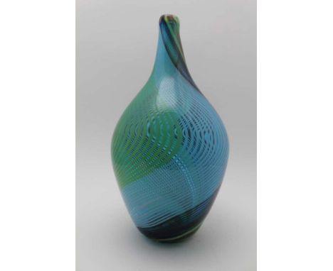 A MURANO GLASS VASE, spiral decoration in colours to the flask form body, in the manner of Dino Martens-Aureliano Toso, 36cm 