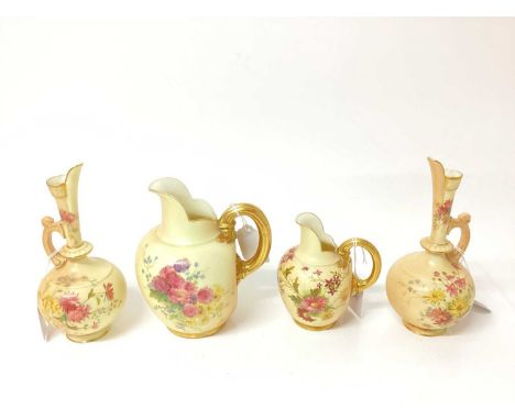 Group of Royal Worcester bush ivory porcelain with gilded and floral decoration to include two jugs, numbered 1094 and two ew