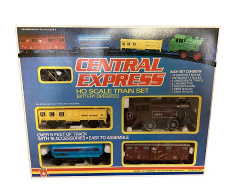 Central Express HO Scale battery operated train set, plus Hornby OO Gauge wagons (qty)