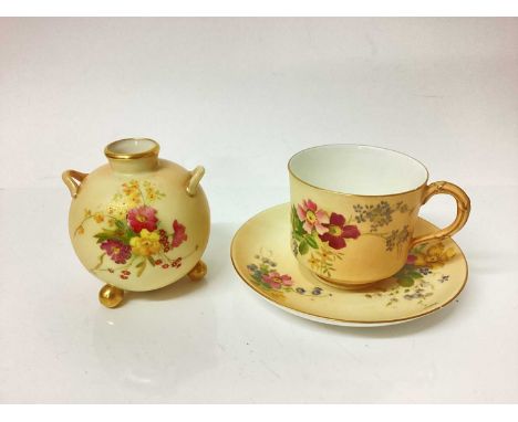 Group of Royal Worcester blush ivory porcelain including globular vase, cup and saucer etc - 7 pieces (mostly damaged)