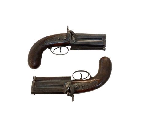 Fine pair mid-19th century double barrelled over and under 16 bore percussion overcoat/Officers pistols by Smith, London reta