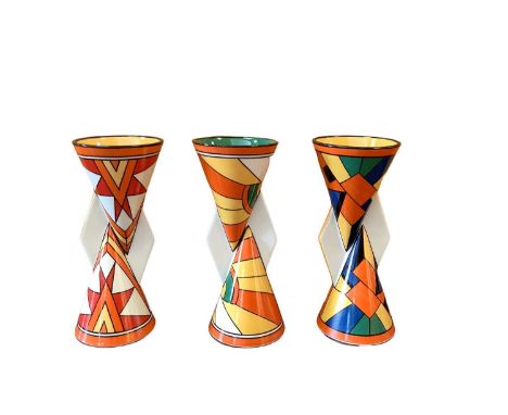 Three Wedgwood Clarice Cliff limited edition vases - Sunburst, Sliced Circle and Cubist, 22.5cm highAll three are in good con