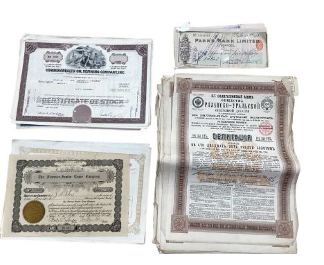 Share certificates, cheques early 20th century.