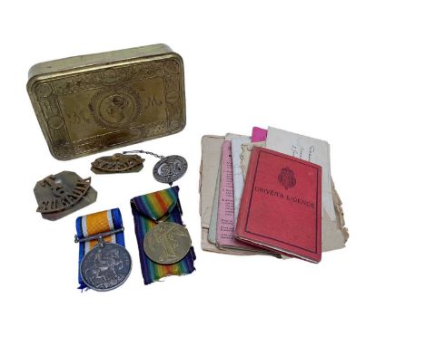 First World War pair comprising War and Victory medals named to 265117 PTE. S. Smith. Suff. R., together with a silver War Ba