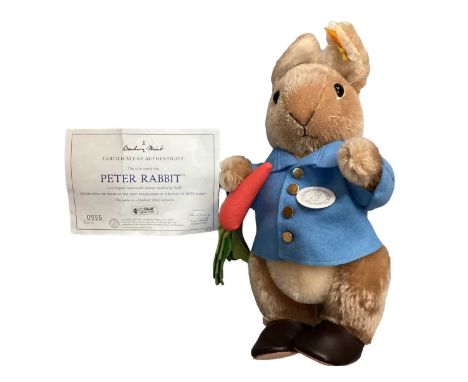 Steiff Danbury Mint Teddy Bride no.002007 with swing labels, certificate and box and Steiff Peter Rabbit no.660481 with swing