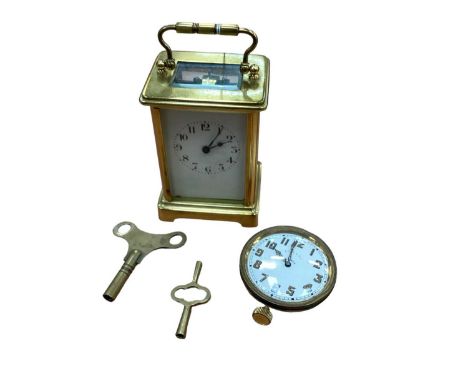 French brass cased carriage clock with key, and a travel clock