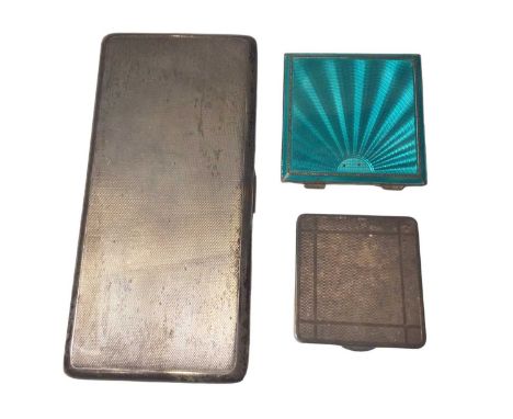 Silver cigarette case (Birmingham 1951), a silver and enamel powder compact and one other white metal compact (3)There is one